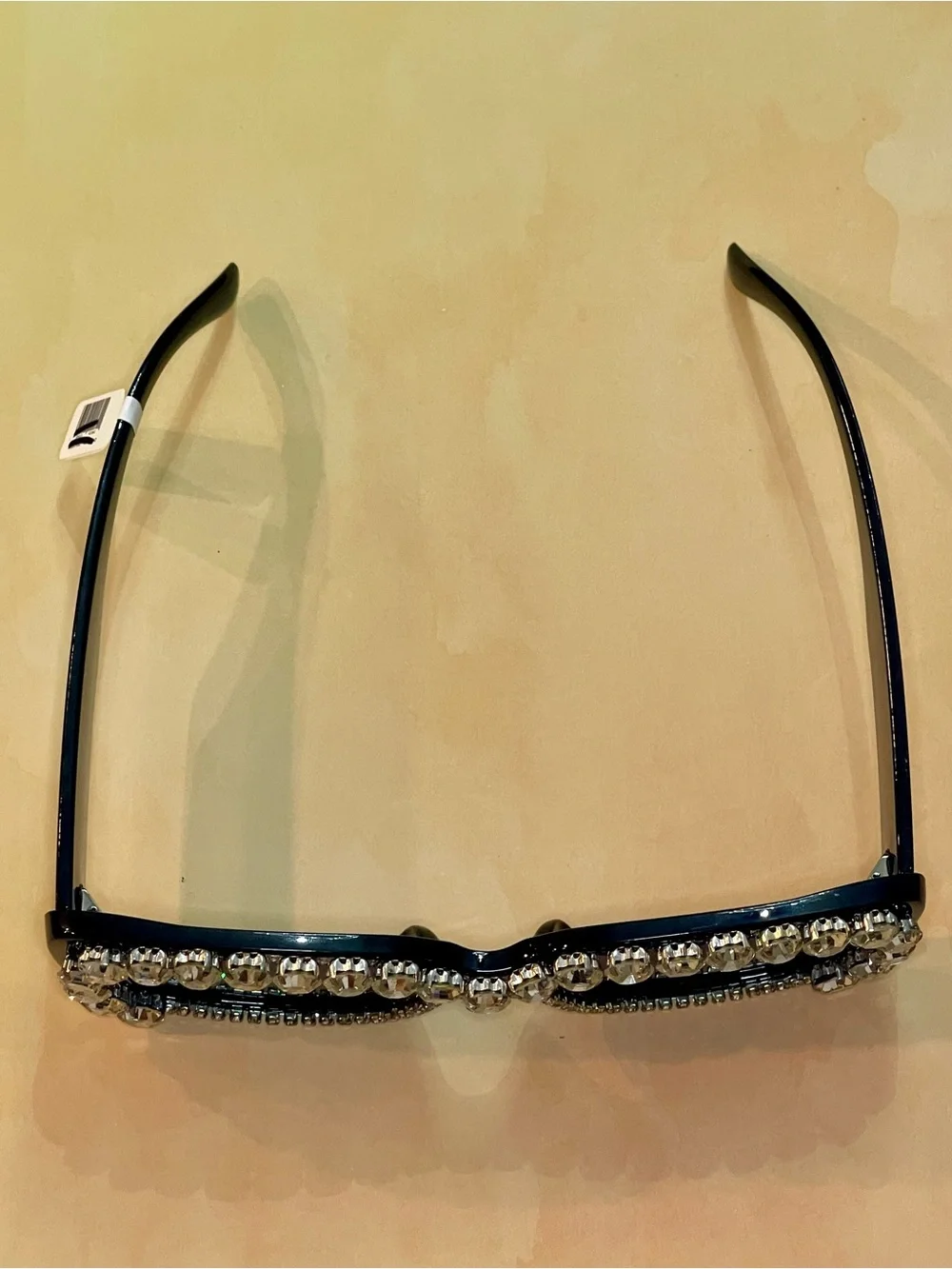 Anthropologie Boho Glam Black Crystal-Trim Rectangular Embellished Sunglasses - Picture 9 of 16